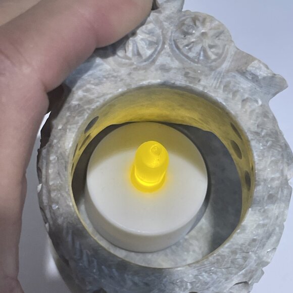 Carved Filigree Soapstone Elephant Figurine Candle Holder Votive Tealight India - Picture 6 of 10